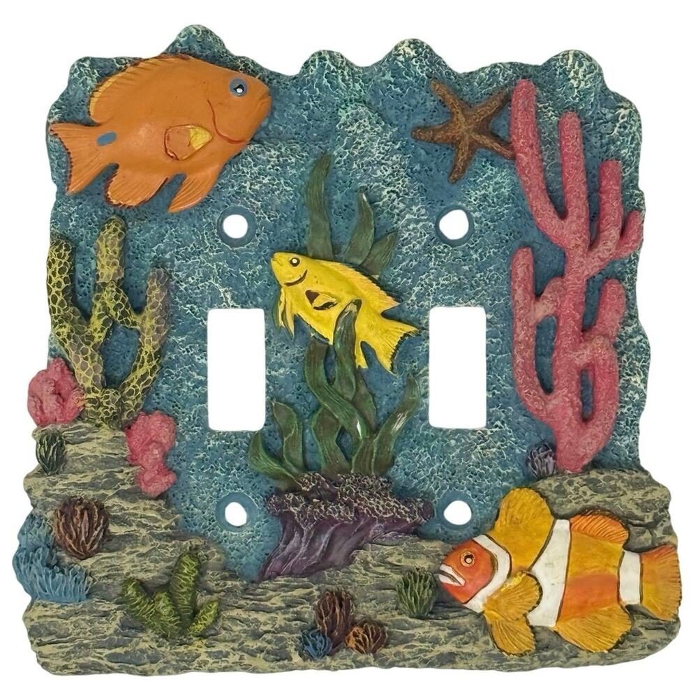 Tropical Fish Coral Reef Double Light Switch Plate Cover 3D Ocean Decor